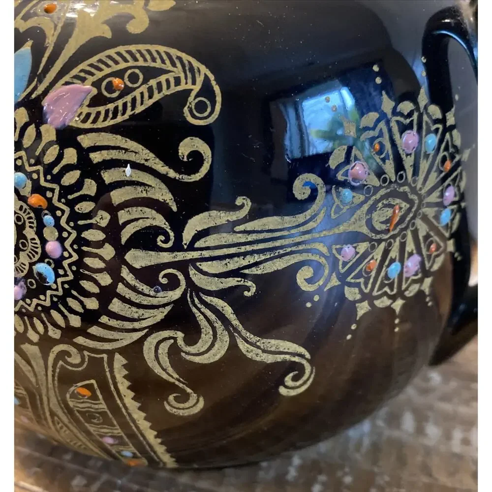 Antique 1928 Gibson & Sons Marina Art Deco Teapot Black Gold Burslem England